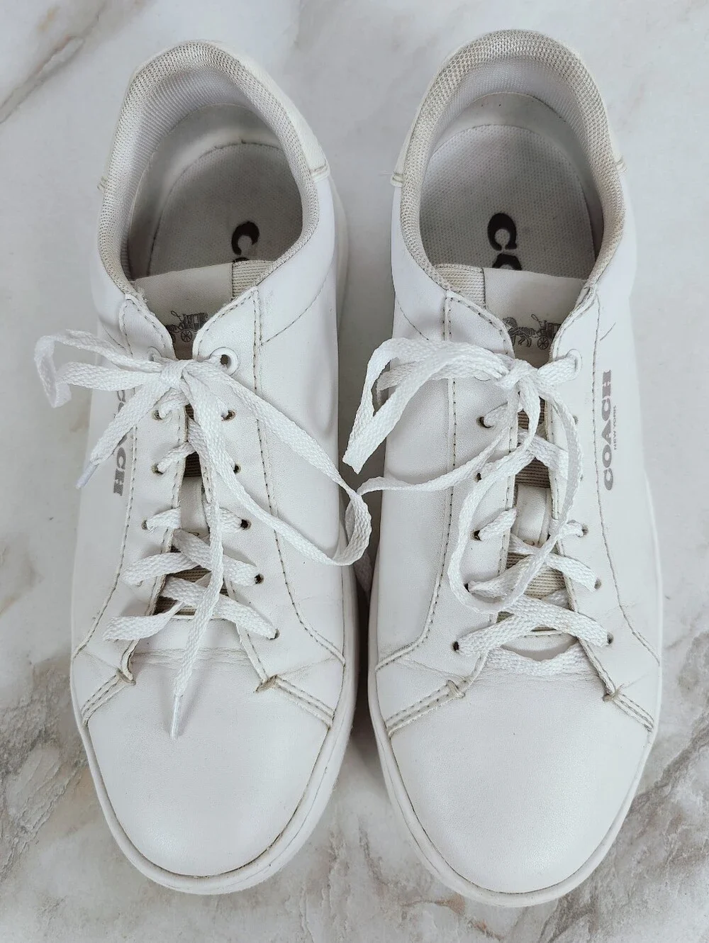 Coach Men's Low White Leather Sneakers Tennis Shoes, Sz 7.5